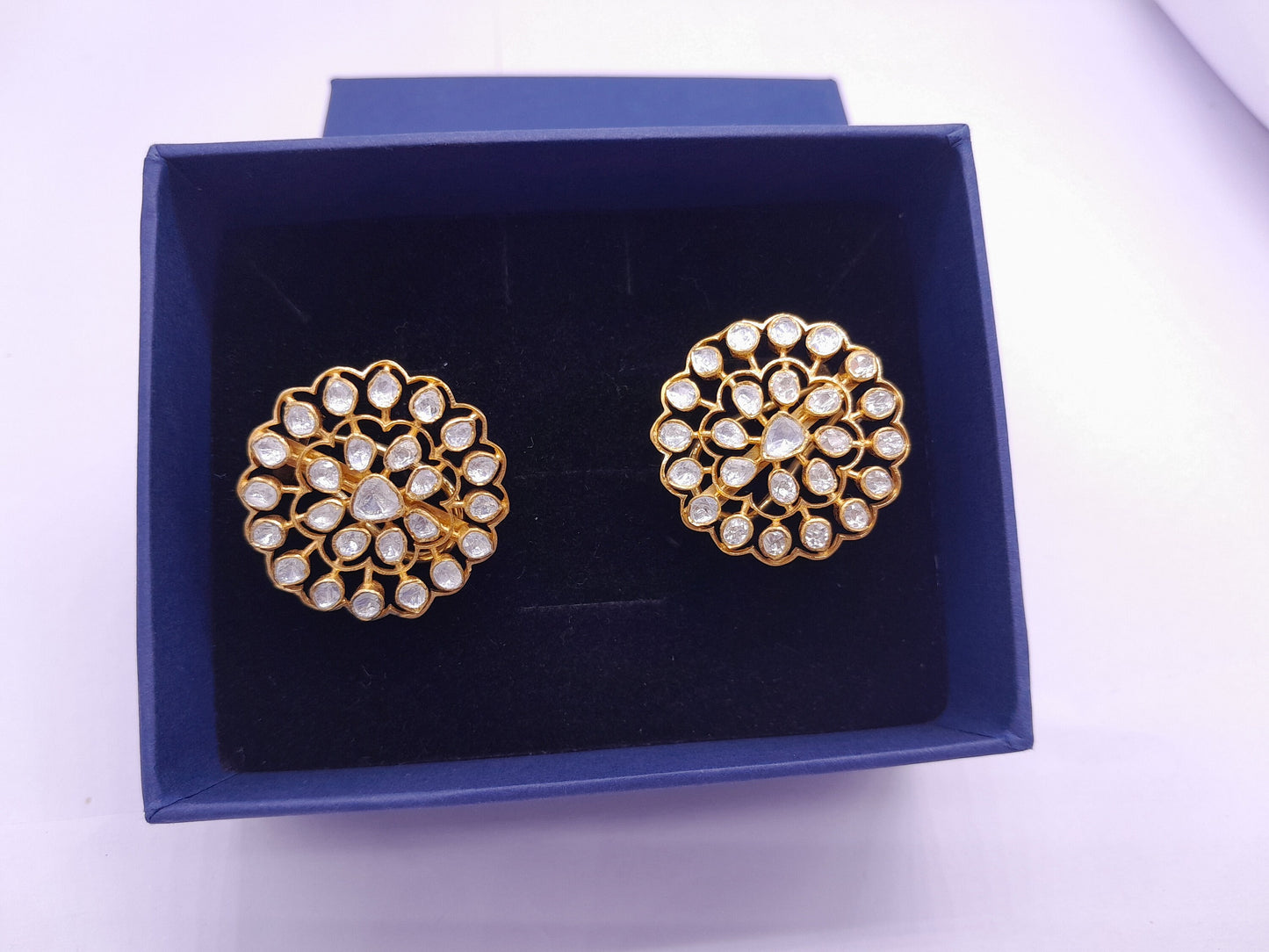 Silver Moissanite Polki Earring, Indian Wedding Jewelery, Moissanite Polki Stud, Statement Earring Studs, Everyday wear Earrings, Earrings