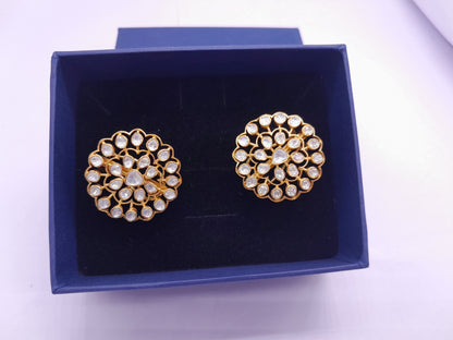 Silver Moissanite Polki Earring, Indian Wedding Jewelery, Moissanite Polki Stud, Statement Earring Studs, Everyday wear Earrings, Earrings