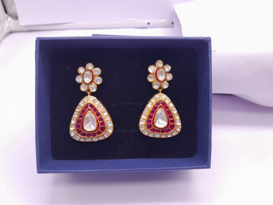 Red Ruby Moissanite Polki Earring, Enamel Polki Earrings, Indian Wedding Jewelry, Dangling Polki Earring,Indian Wedding Earring Gift For Her