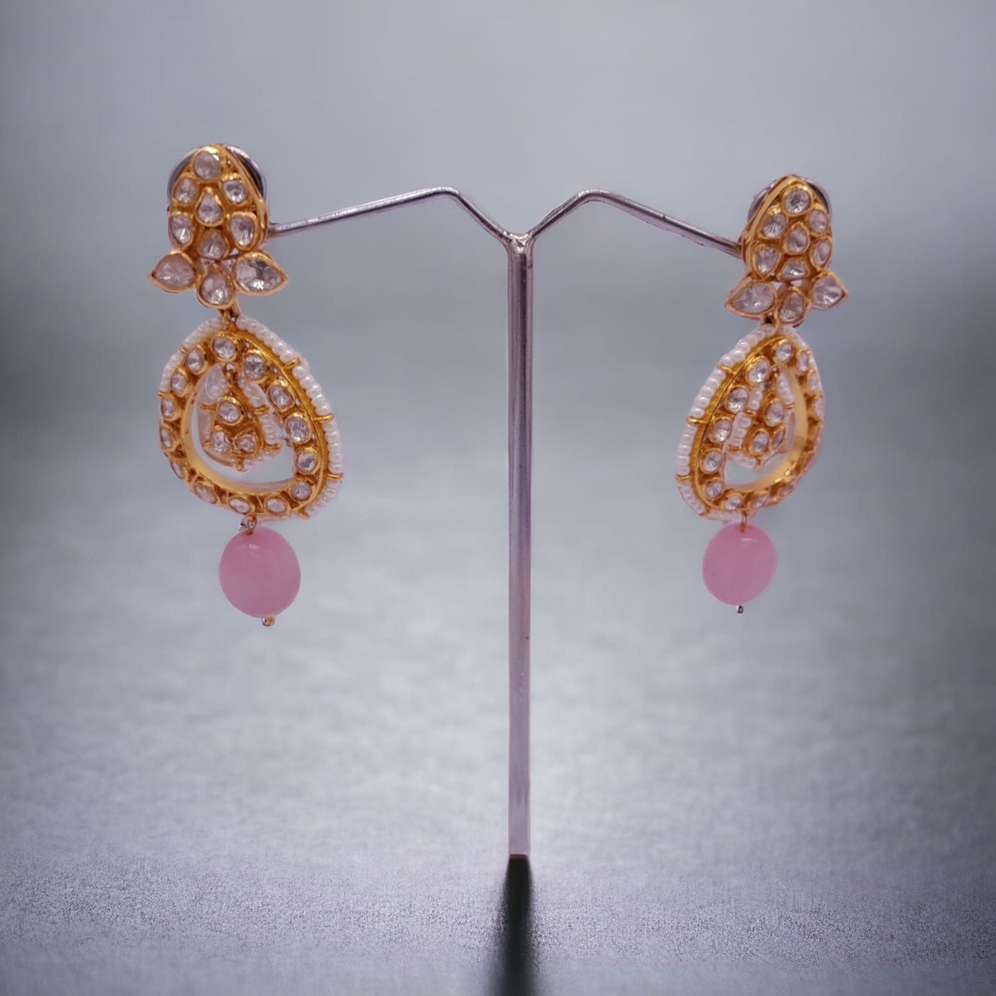 Silver Moissanite Polki Earring, Statement Polki Earring, Indian Wedding Jewelry, Indian Jewelry, Indian Traditional Jewelry, Chandbali Gift