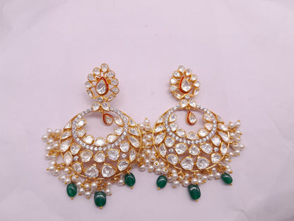 Silver Moissanite Polki Earring, Moissanite Kundan Earring, 925 Silver Earring, Bridal Jewelery, Traditional Jewelery, Statement Earring