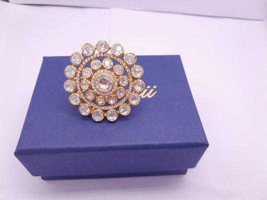 Silver Moissanite Polki Ring, Indian Wedding Jewelery, Statement Ring, Indian Traditional Ring, Bridal Jewellery, Moissanite Kundan Ring