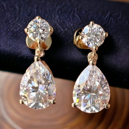 9x7 Pear Natural Certified Moissanite Stud, Moissanite