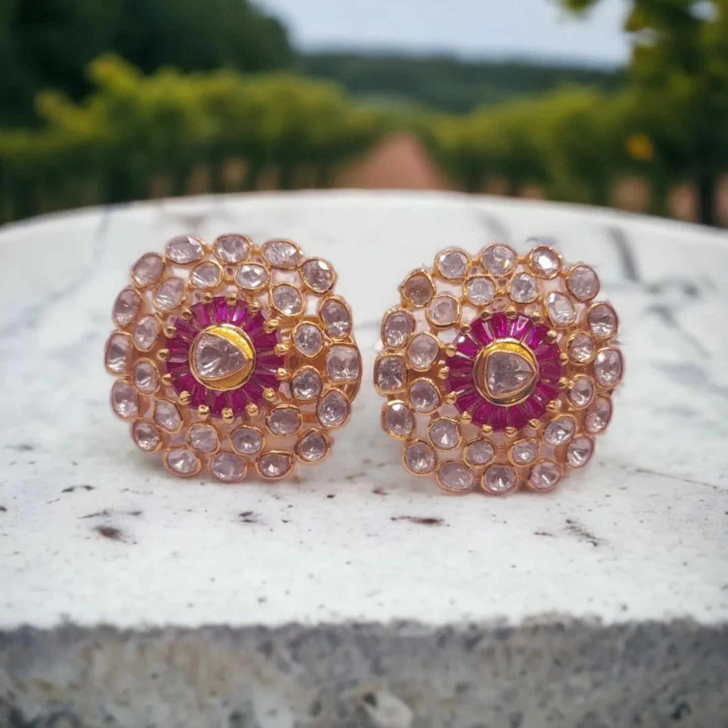 Moissanite Polki labmade Ruby Earring Silver Indian Polki Earrings Diamond Vintage Handmade Jewelry Wedding Anniversary Gift For Her