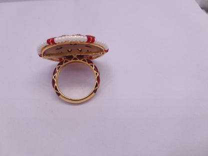 Silver Moissanite Polki Ring, Enamel Ring, Polki Ring, Polki Statement Ring, Silver Cocktail Ring, Wedding Ring, Traditional  Silver Ring