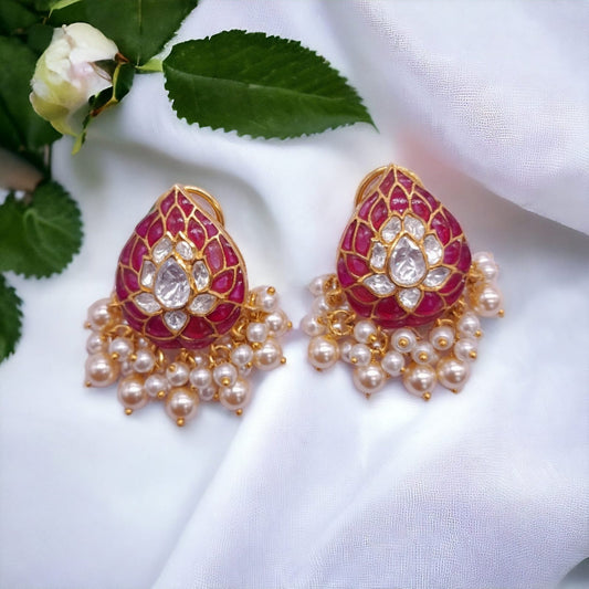 Silver Moissanite Polki Chandbali, Ruby Polki Earring, Wedding Jewelery, Moissanite Polki Earring, Ruby Earring Stud, Wedding Jewellery Gift