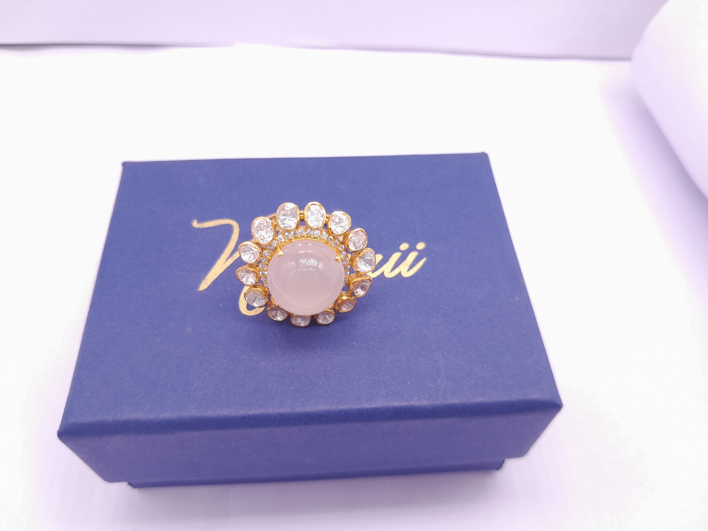 Silver Moissanite Polki Labmade Pink Opal Stone Ring, Indian Wedding Jewelery, Pink Opal Polki Ring, Statement Ring, Bridal Jewellery, Ring