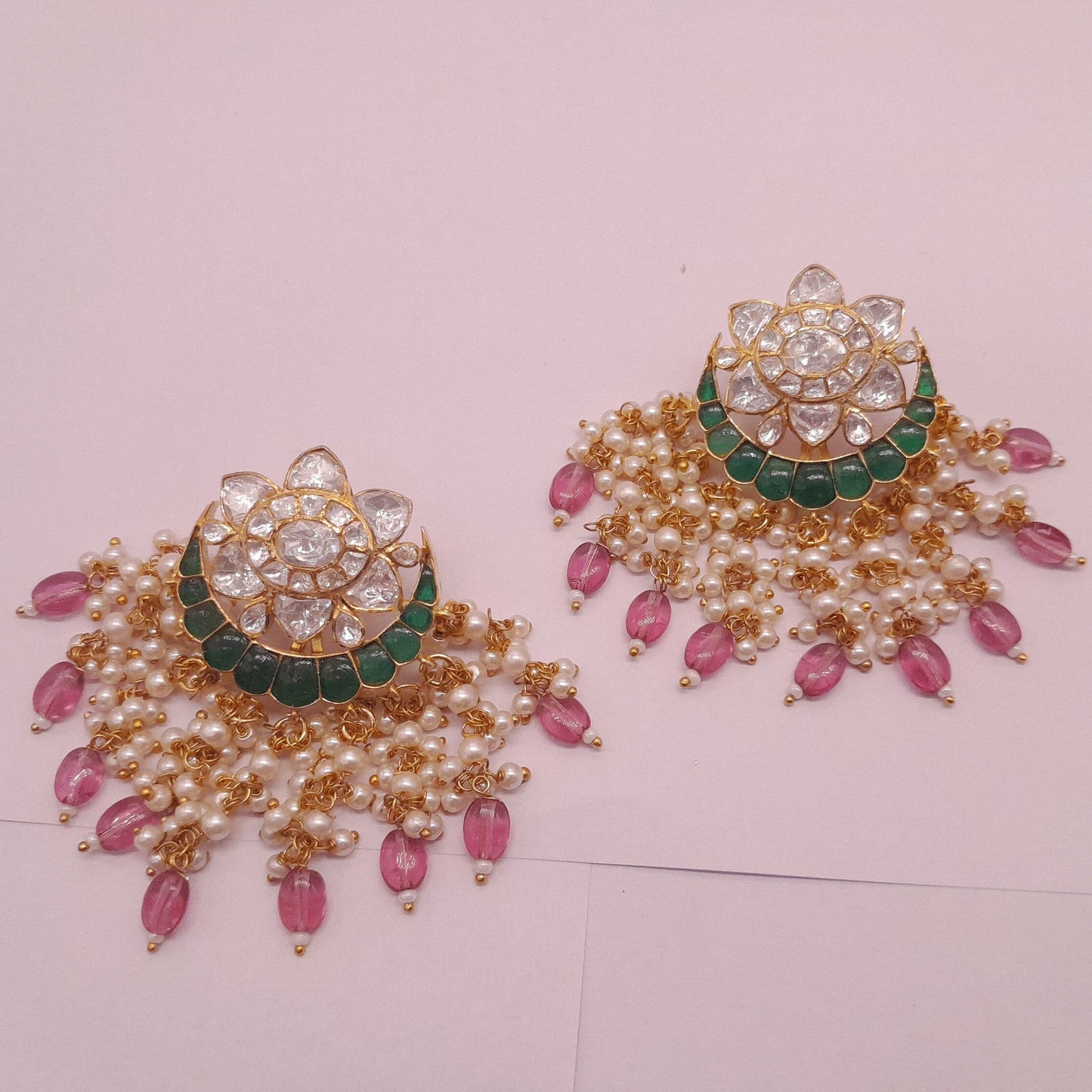 Silver Polki Chandbali, Emerald Earring, Kundan Chandbali, Bridal Jewelery, Traditional Jewelery, 925 Silver Earring, Chandbali, Mossianite