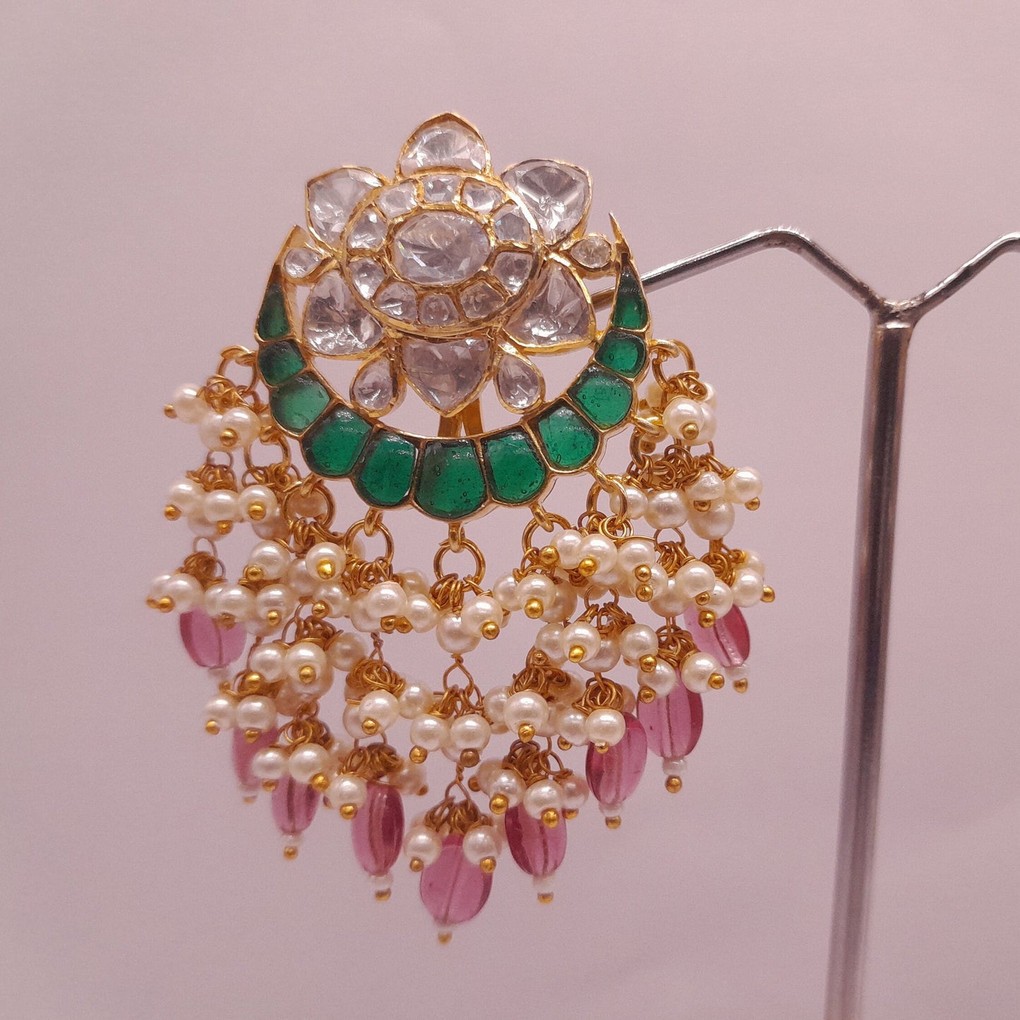 Silver Polki Chandbali, Emerald Earring, Kundan Chandbali, Bridal Jewelery, Traditional Jewelery, 925 Silver Earring, Chandbali, Mossianite