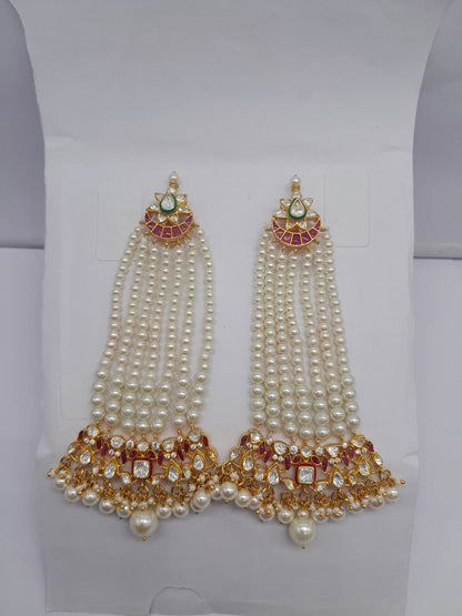 Silver Moissanite Polki Dangling Earring, Pearl Earring, Moissanite Polki Earring, Statement Earring, Bridal Wear Chandbali, Pearl Earring