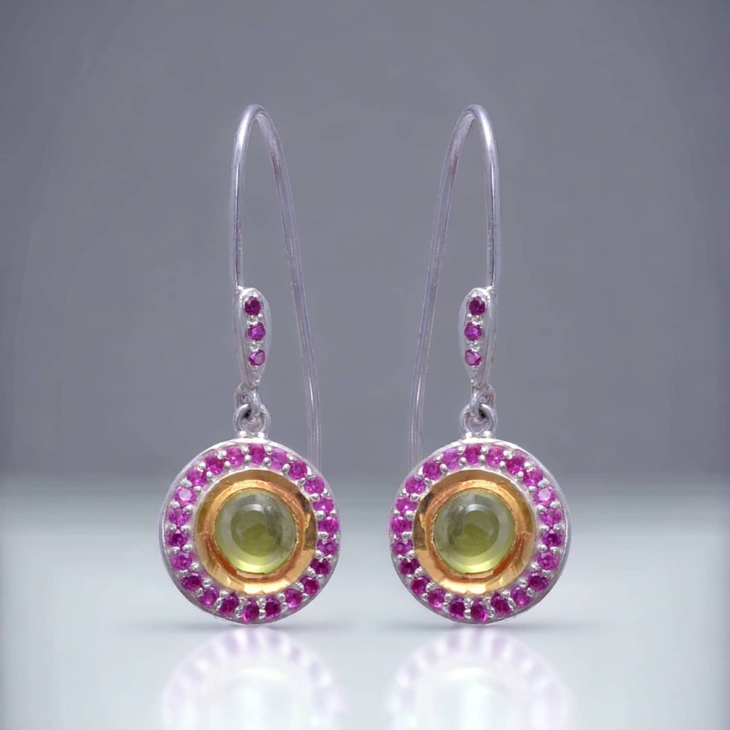 Natural Peridot & Labmade Ruby Ear Wire Earrings