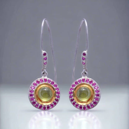 Natural Peridot & Labmade Ruby Ear Wire Earrings
