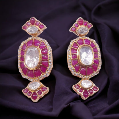 Red Ruby Moissanite Polki Earrings, Kundan Polki Earring, Indian Bridal Jewelry, Silver Polki Earring, Silver Earring, Daily Wear Earring
