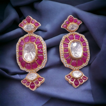 Red Ruby Moissanite Polki Earrings, Kundan Polki Earring, Indian Bridal Jewelry, Silver Polki Earring, Silver Earring, Daily Wear Earring