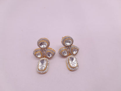 Moissanite Polki Kundan Earring Silver Indian Polki Earrings Diamond Vintage Handmade Jewelry Wedding Anniversary Gift For Her Polki Kundan