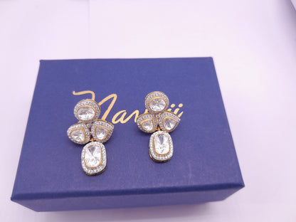 Moissanite Polki Kundan Earring Silver Indian Polki Earrings Diamond Vintage Handmade Jewelry Wedding Anniversary Gift For Her Polki Kundan
