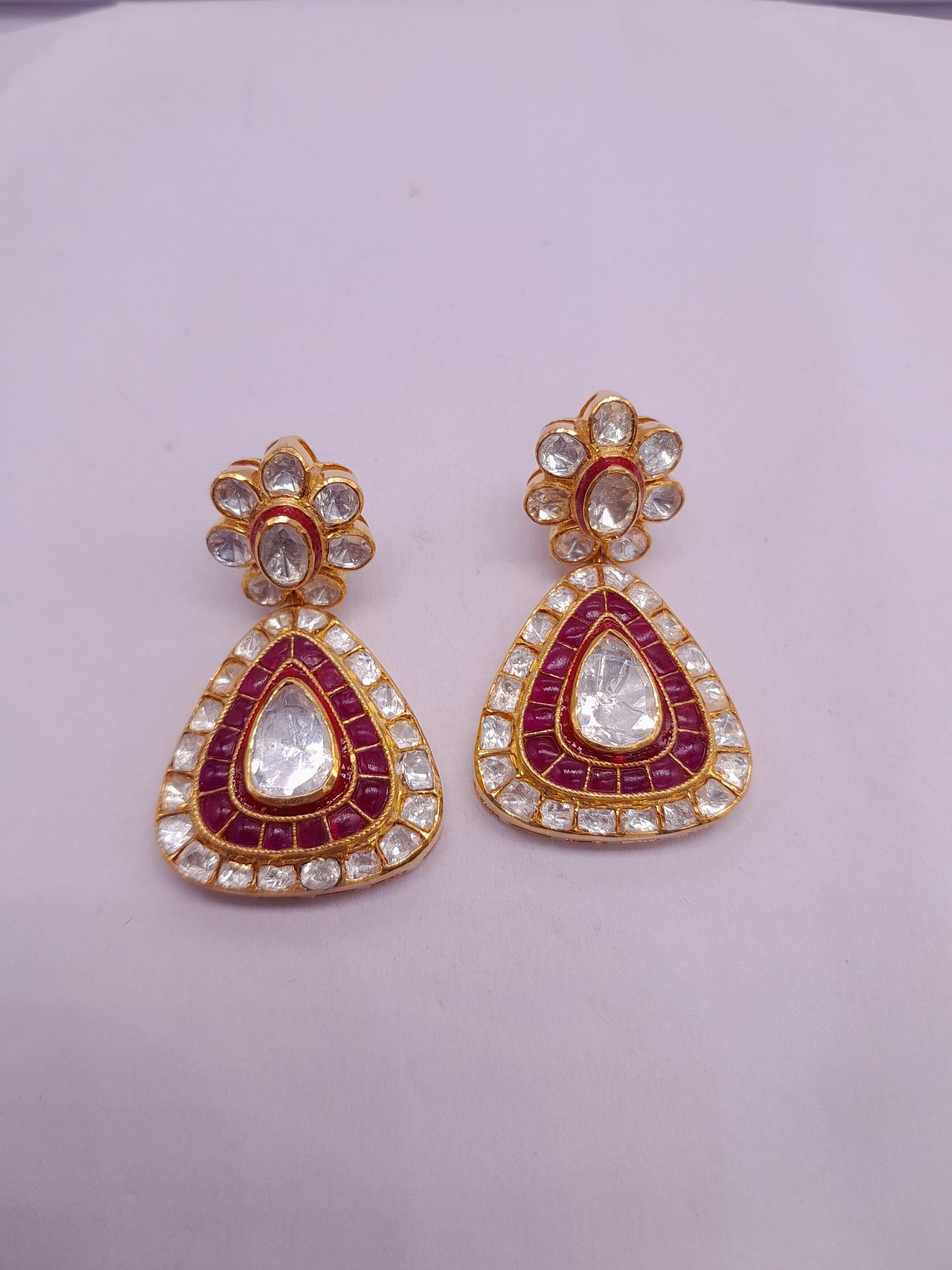 Red Ruby Moissanite Polki Earring, Enamel Polki Earrings, Indian Wedding Jewelry, Dangling Polki Earring,Indian Wedding Earring Gift For Her