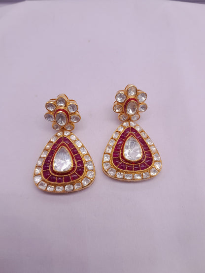Red Ruby Moissanite Polki Earring, Enamel Polki Earrings, Indian Wedding Jewelry, Dangling Polki Earring,Indian Wedding Earring Gift For Her