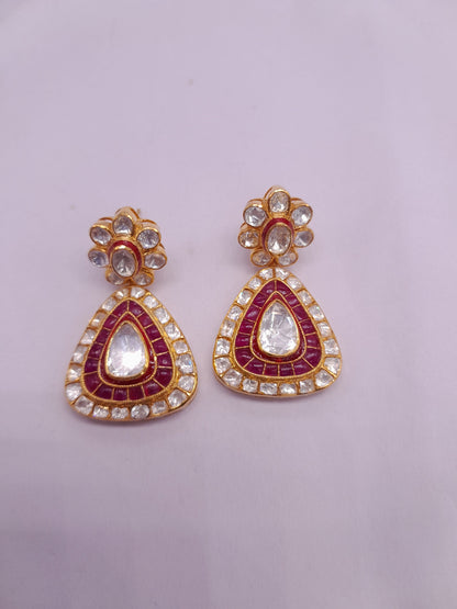 Red Ruby Moissanite Polki Earring, Enamel Polki Earrings, Indian Wedding Jewelry, Dangling Polki Earring,Indian Wedding Earring Gift For Her