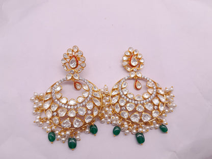 Silver Moissanite Polki Earring, Moissanite Kundan Earring, 925 Silver Earring, Bridal Jewelery, Traditional Jewelery, Statement Earring