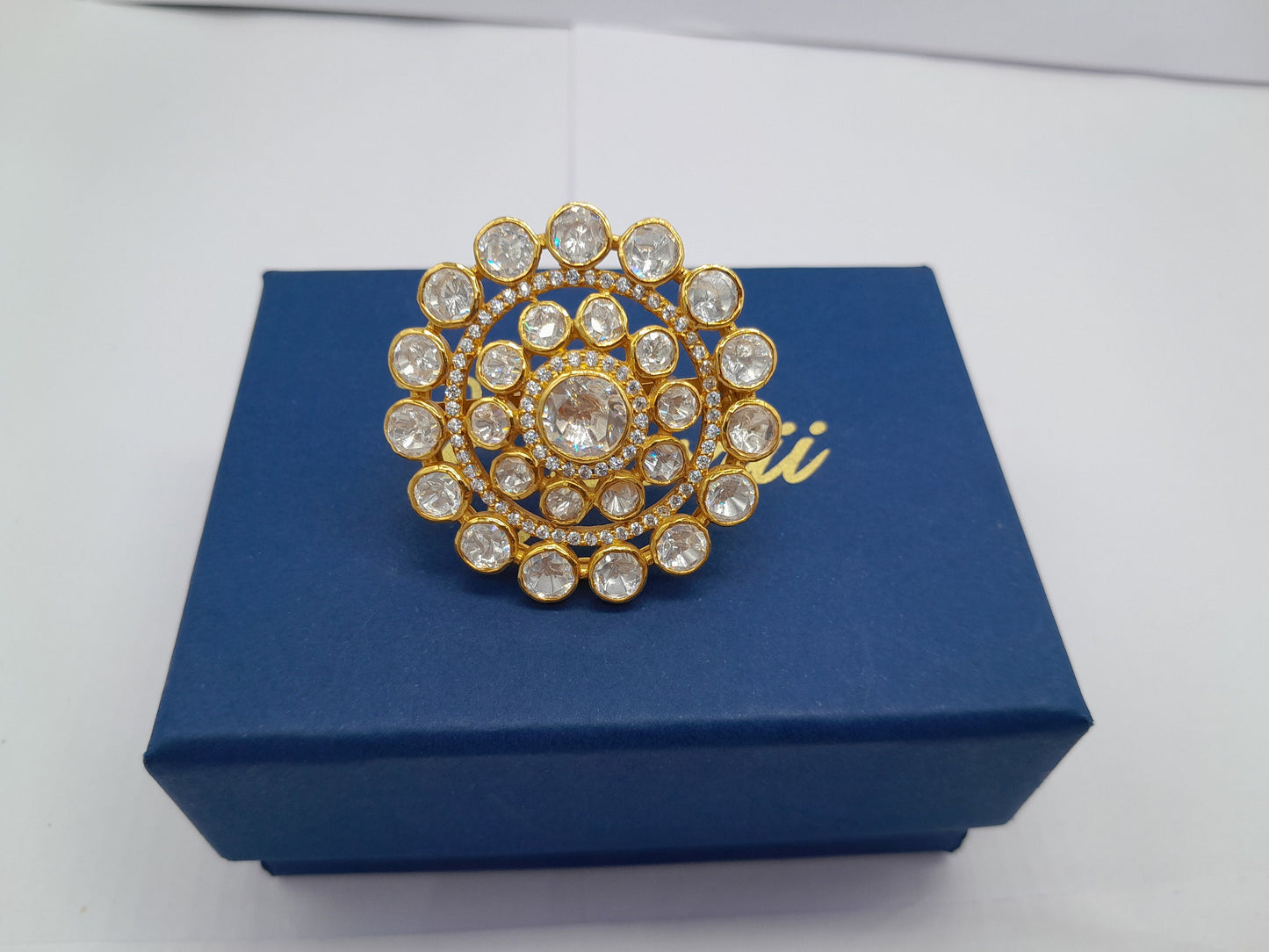 Silver Moissanite Polki Ring, Indian Wedding Jewelery, Statement Ring, Indian Traditional Ring, Bridal Jewellery, Moissanite Kundan Ring