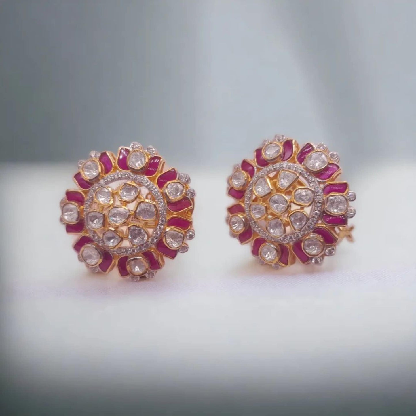 Silver Polki Kundan Jewelry Ruby Stud Earrings 925 Sterling Silver Moissanite Polki Stud Earrings Gift For Her Indian Traditional  Jewelry
