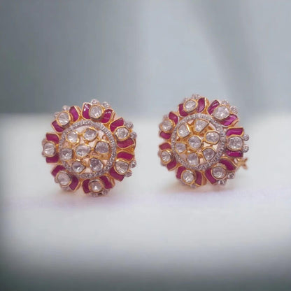 Silver Polki Kundan Jewelry Ruby Stud Earrings 925 Sterling Silver Moissanite Polki Stud Earrings Gift For Her Indian Traditional  Jewelry