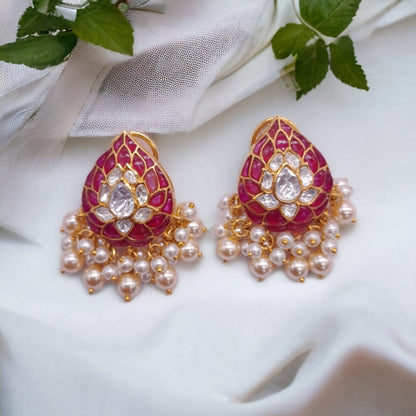 Silver Moissanite Polki Chandbali, Ruby Polki Earring, Wedding Jewelery, Moissanite Polki Earring, Ruby Earring Stud, Wedding Jewellery Gift