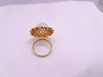 Silver Moissanite Polki Labmade Pink Opal Stone Ring, Indian Wedding Jewelery, Pink Opal Polki Ring, Statement Ring, Bridal Jewellery, Ring