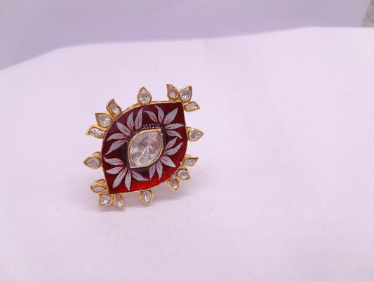 Silver Moissanite Polki Enamel Ring, Enamel Ring, Polki Ring, Polki Statement Ring, Silver Ring, Wedding Ring, Traditional Silver Ring Gift