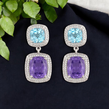 Radiant Lab-Made Gemstone Dangle Drop Earrings