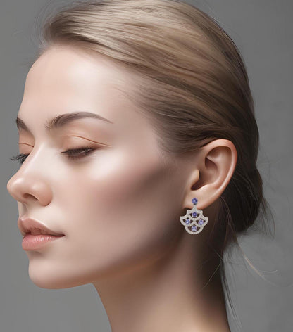Lab made Light Blue Sapphire Dangle Drop Earrings