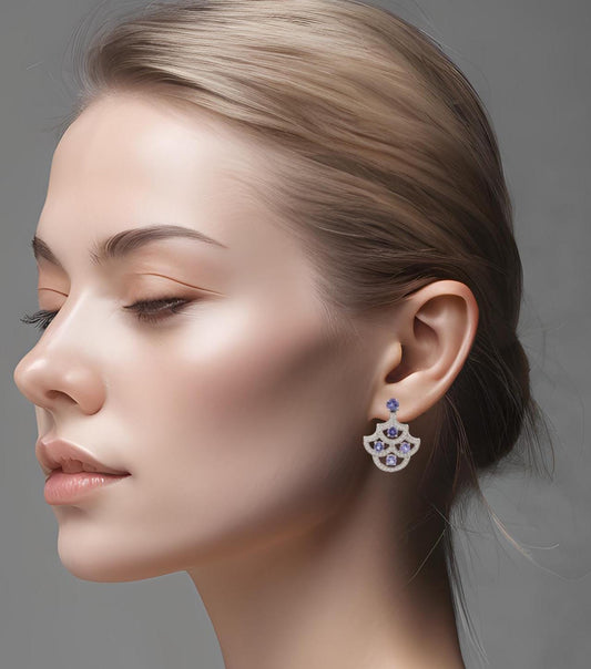 Lab made Light Blue Sapphire Dangle Drop Earrings
