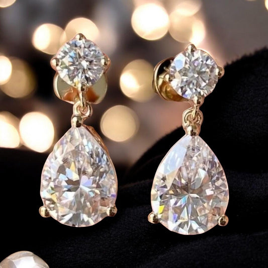9x7 Pear Natural Certified Moissanite Stud, Moissanite