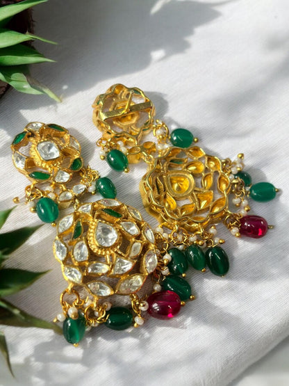 Silver Polki Chandbali, Labmade Emerald Earring, Kundan Chandbali, Bridal Jewelery, Traditional Jewelery, 925 Silver Earring, Chandbali Gift