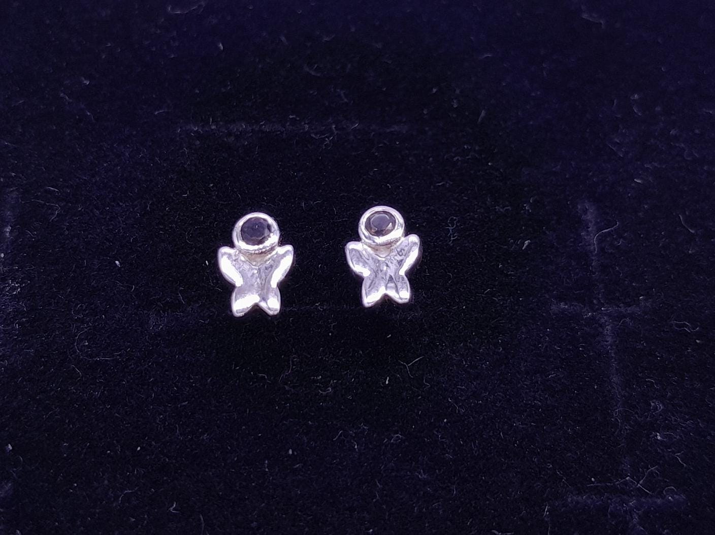 Natural Smokey Quartz Ultra Tiny Butterfly Charm Stud Earrings