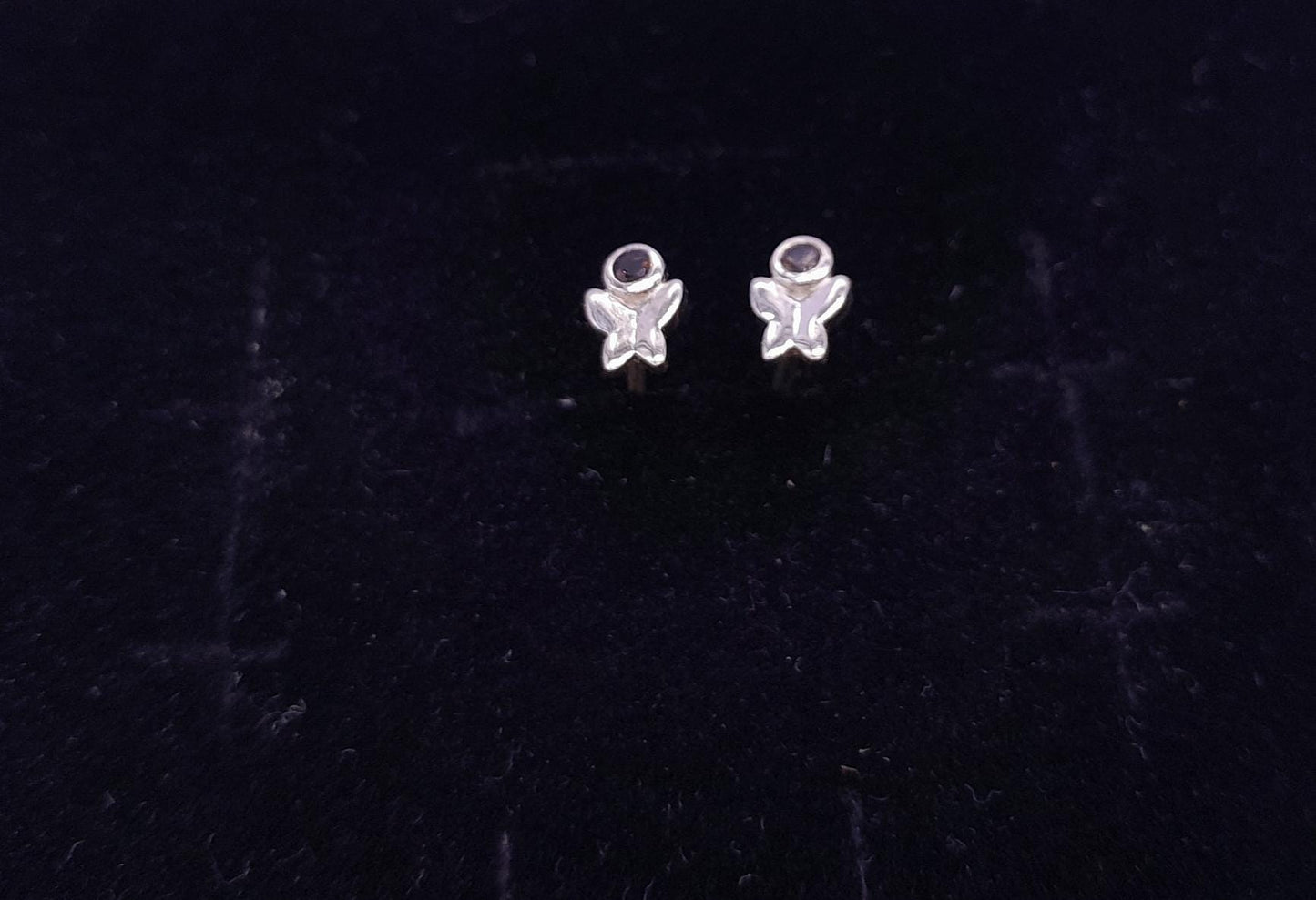 Natural Smokey Quartz Ultra Tiny Butterfly Charm Stud Earrings