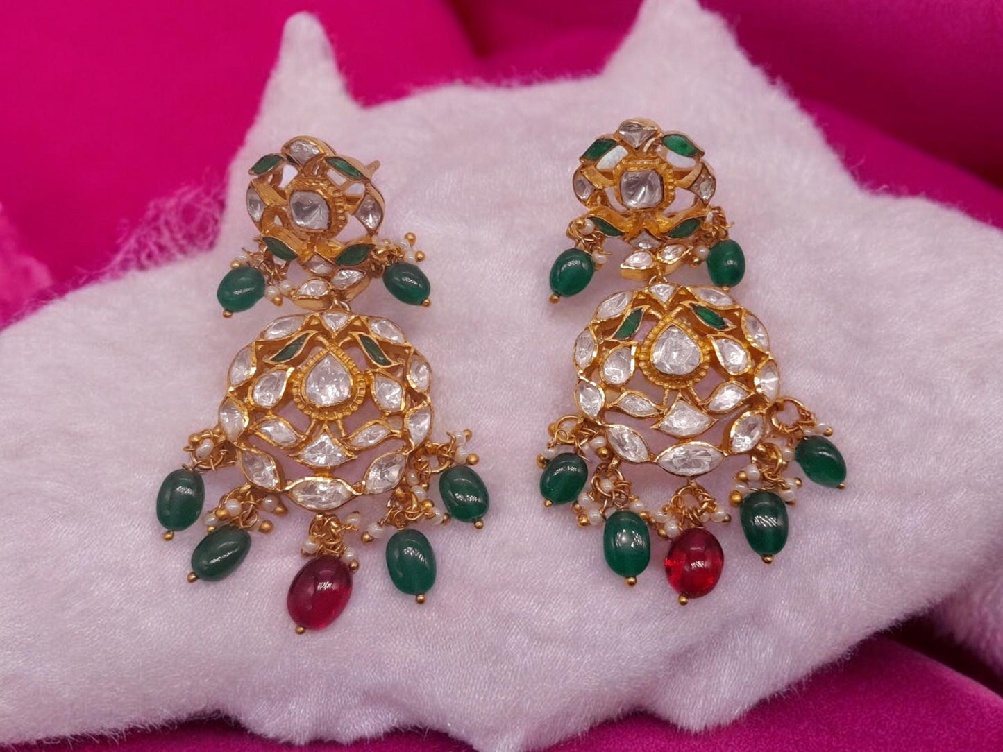 Silver Polki Chandbali, Labmade Emerald Earring, Kundan Chandbali, Bridal Jewelery, Traditional Jewelery, 925 Silver Earring, Chandbali Gift