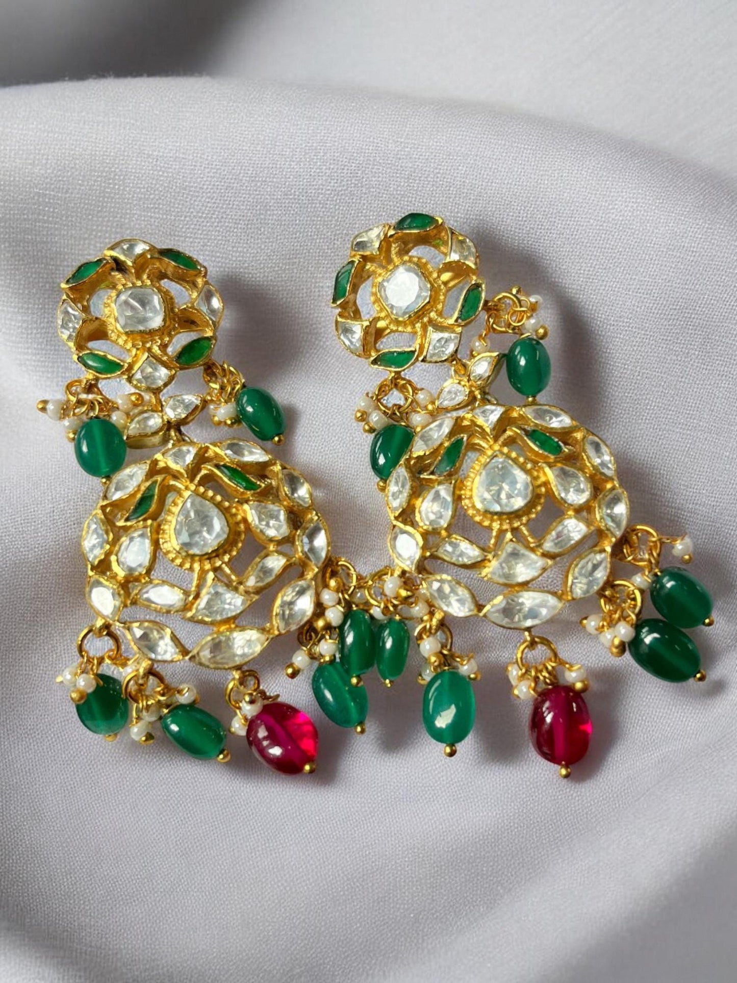 Silver Polki Chandbali, Labmade Emerald Earring, Kundan Chandbali, Bridal Jewelery, Traditional Jewelery, 925 Silver Earring, Chandbali Gift