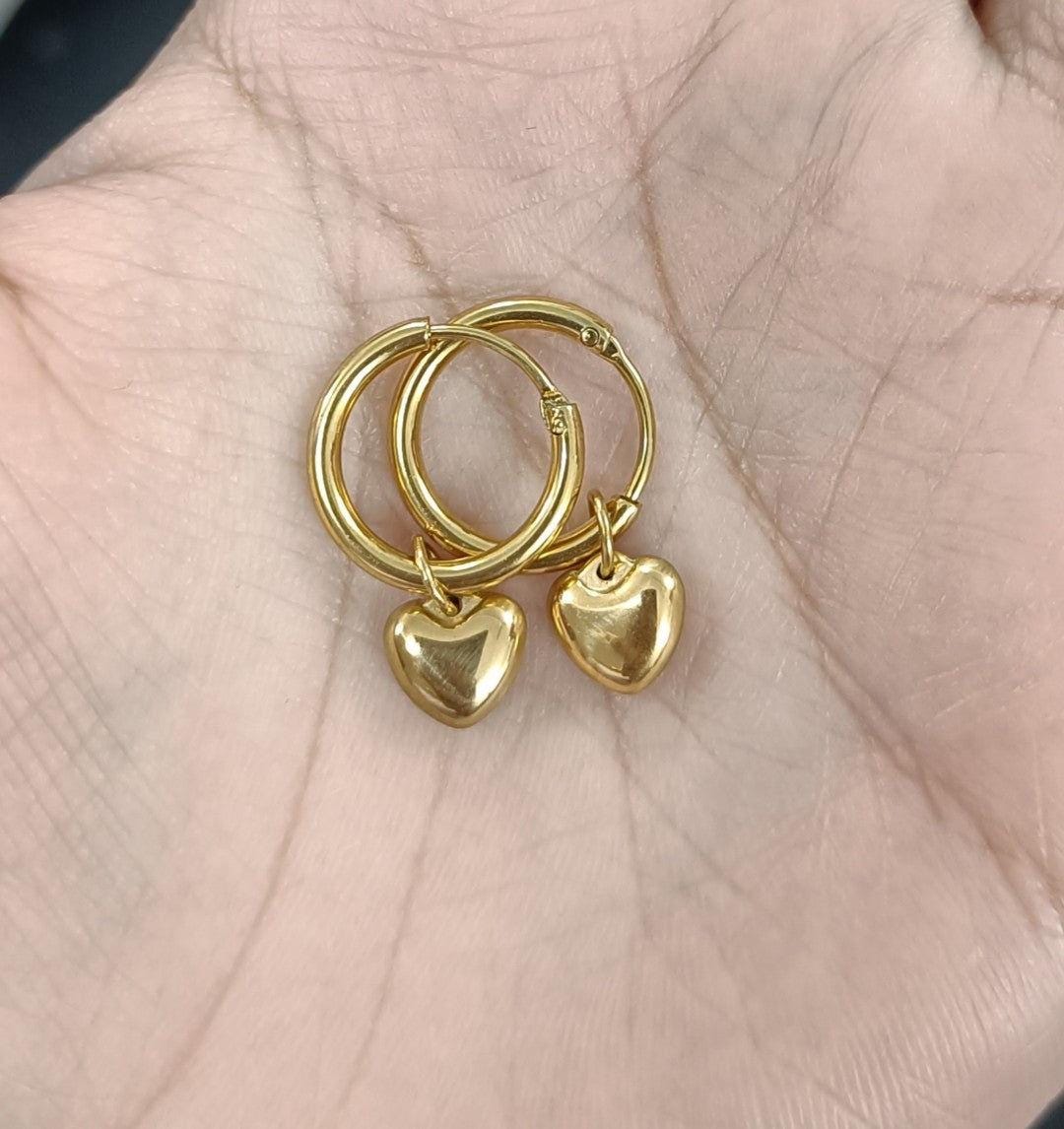 Heart Hoop Earrings Sterling Silver Huggie Heart Charm  Gold Plated | Gold Hoops | Sterling Silver Jewelry Small Heart Hoop Earrings