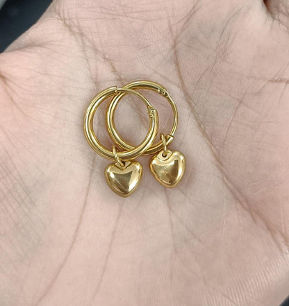 Heart Hoop Earrings Sterling Silver Huggie Heart Charm  Gold Plated | Gold Hoops | Sterling Silver Jewelry Small Heart Hoop Earrings