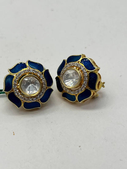 Moissanite Polki Blue Enamel Earring