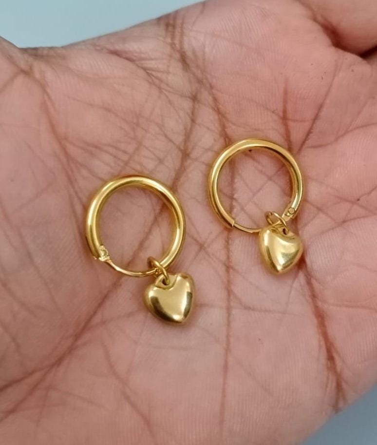 Heart Hoop Earrings Sterling Silver Huggie Heart Charm  Gold Plated | Gold Hoops | Sterling Silver Jewelry Small Heart Hoop Earrings