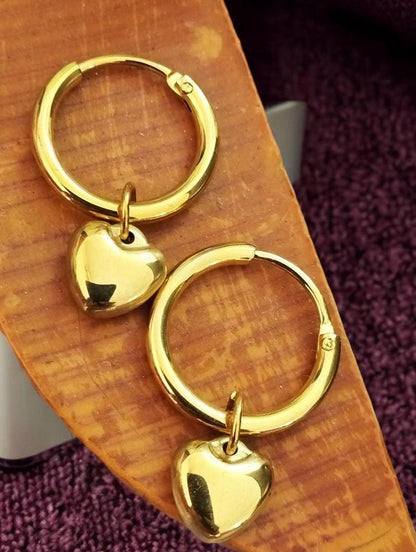 Heart Hoop Earrings Sterling Silver Huggie Heart Charm  Gold Plated | Gold Hoops | Sterling Silver Jewelry Small Heart Hoop Earrings