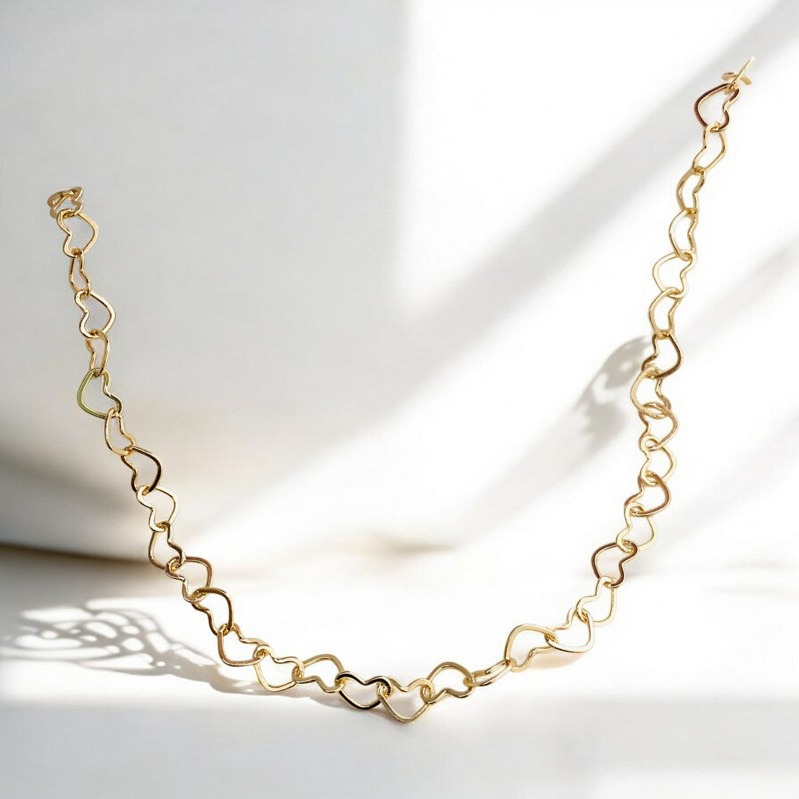 Gold Link  Heart Choker Necklace , Gift for Her