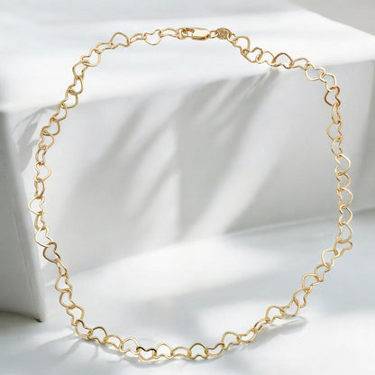 Gold Link  Heart Choker Necklace , Gift for Her