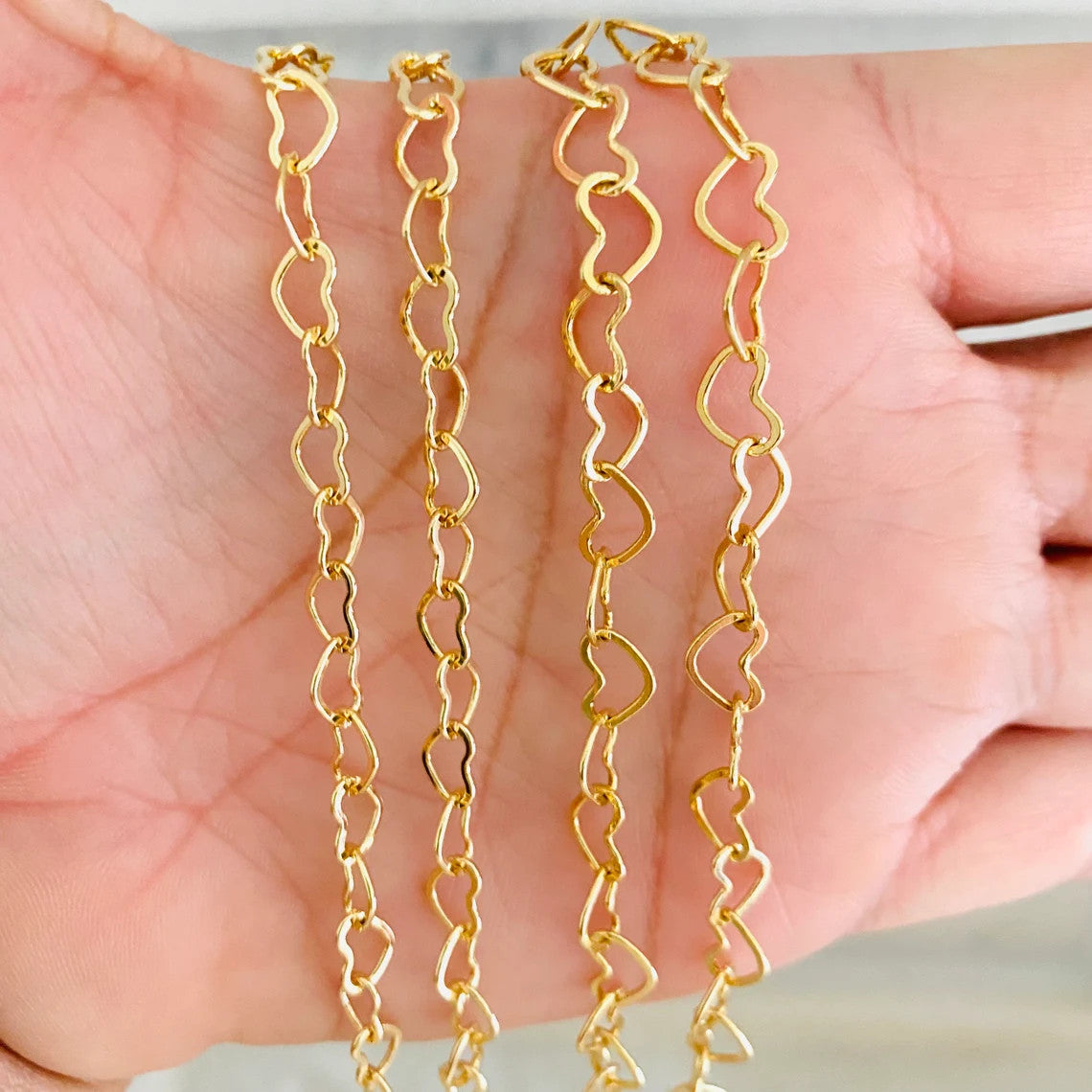 Gold Link  Heart Choker Necklace , Gift for Her