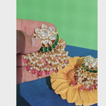 Silver Polki Chandbali, Emerald Earring, Kundan Chandbali, Bridal Jewelery, Traditional Jewelery, 925 Silver Earring, Chandbali, Mossianite