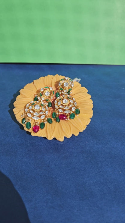 Silver Polki Chandbali, Labmade Emerald Earring, Kundan Chandbali, Bridal Jewelery, Traditional Jewelery, 925 Silver Earring, Chandbali Gift