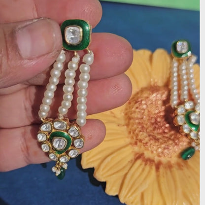 Silver Moissanite Polki Earring, Labmade Emerald Earring, Enamel Polki Earring, Kundan Chandbali  Earring, Traditional Jewellery, Chandbali